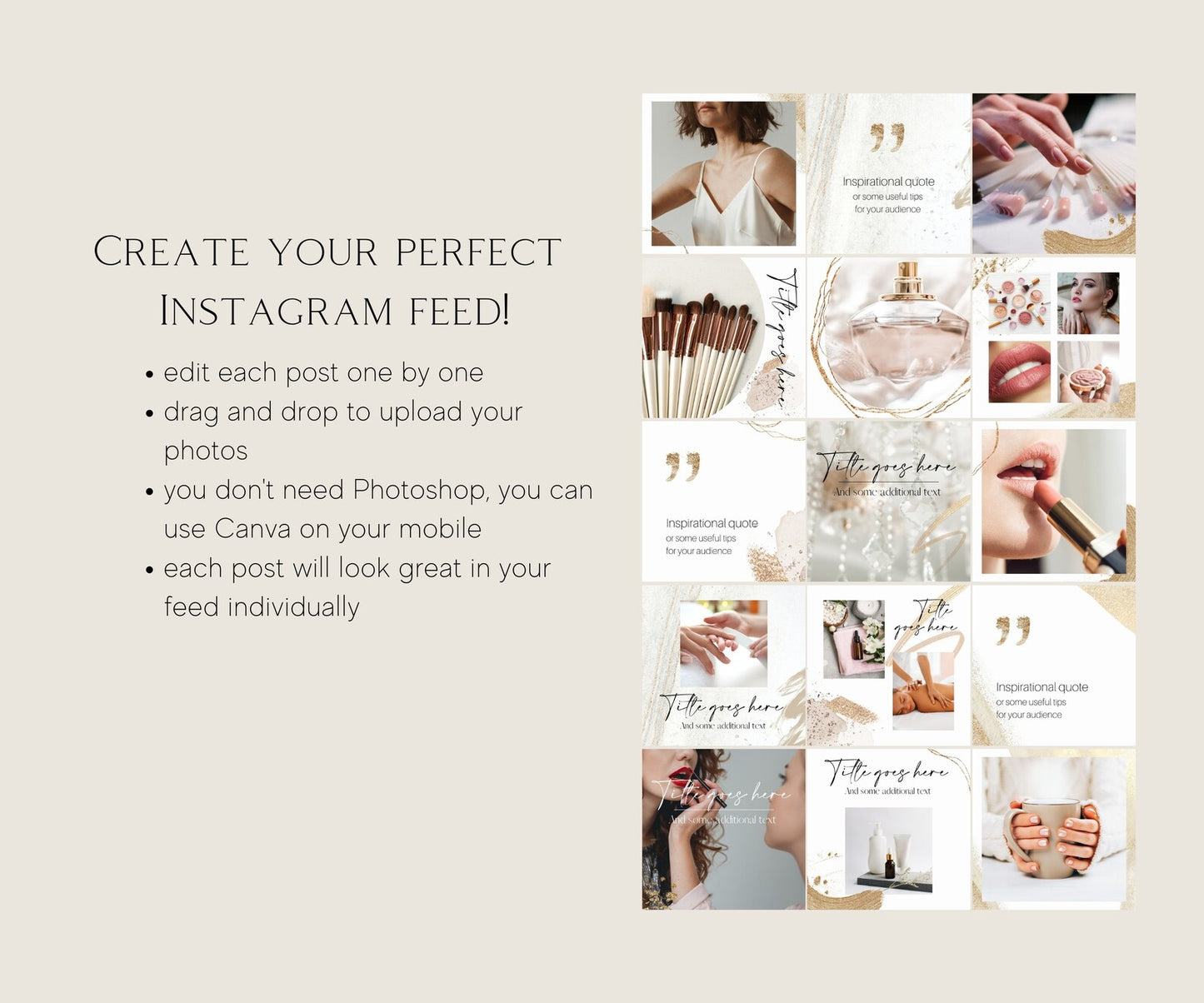 Instagram Template Canva | White and Gold Instagram Post Templates | Beauty IG Posts | Content for Instagram | Social Media Templates