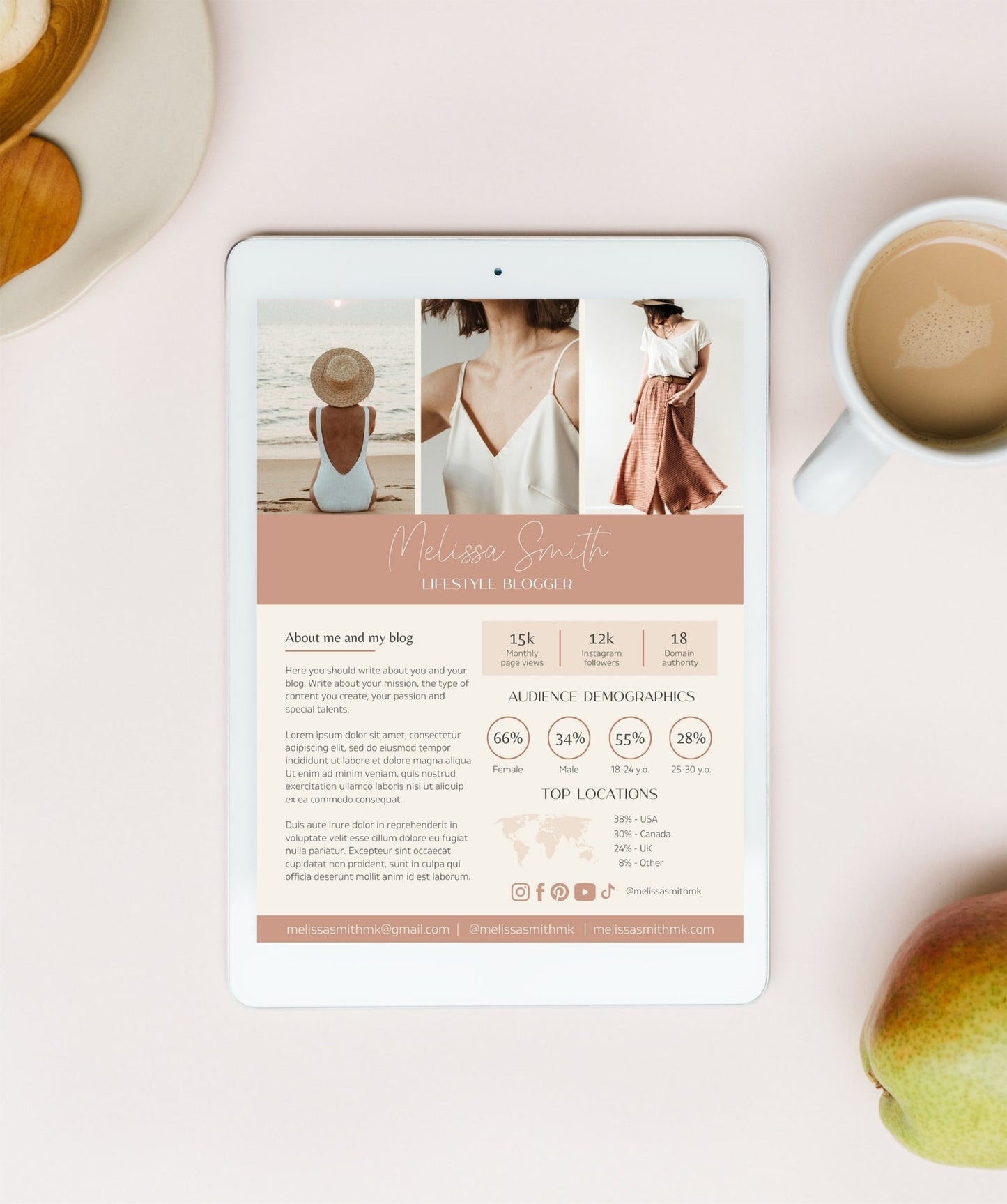 Media Kit | Media Kit Template for Canva | Beige Media Kit | Brown and Tan Tones Press Kit | Blogger Media Kit