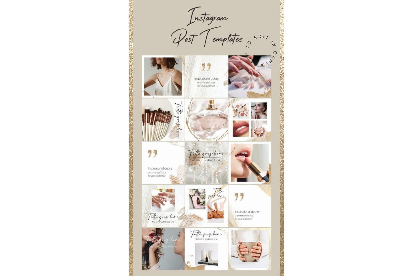 Instagram Template Canva | White and Gold Instagram Post Templates | Beauty IG Posts | Content for Instagram | Social Media Templates