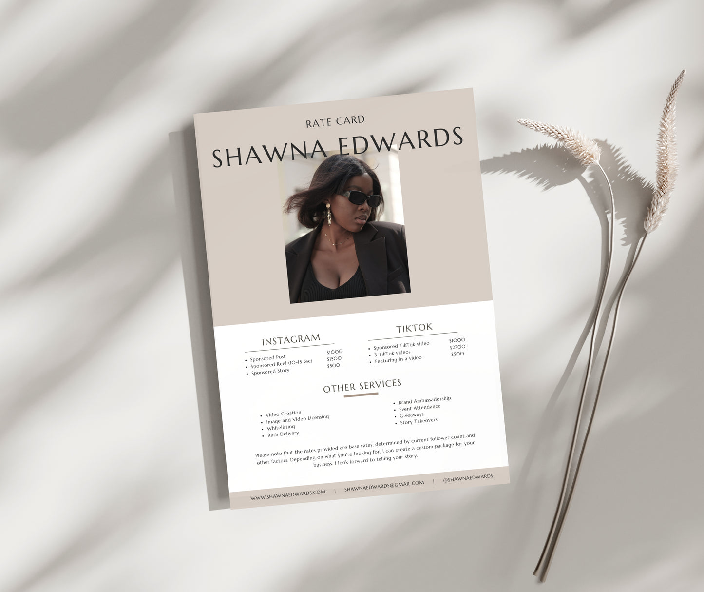 Rate Card Template, Instagram & TikTok Rate Card, Rate Sheet for Content Creator, Modern Neutral Tone Rate Card Canva Template