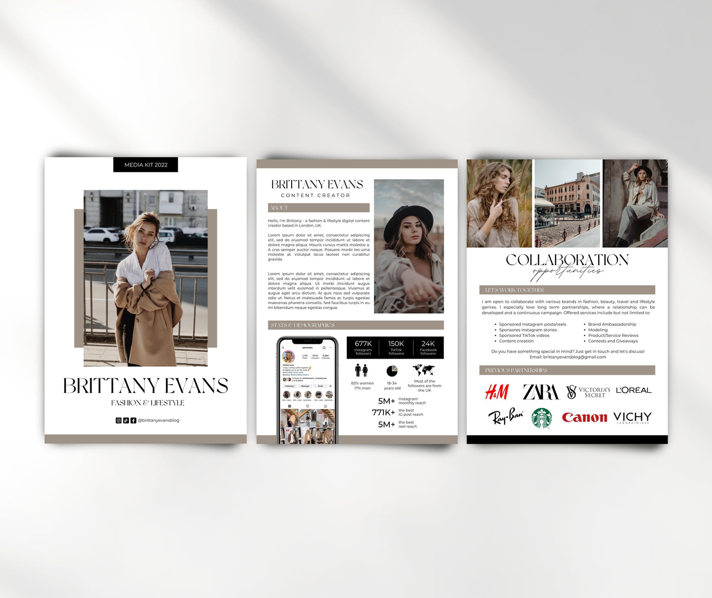 Modern Media Kit Template, Instagram and TikTok Influencer Media Kit, Content Creator Media Kit Canva Template, 3 Paged Media Kit Design