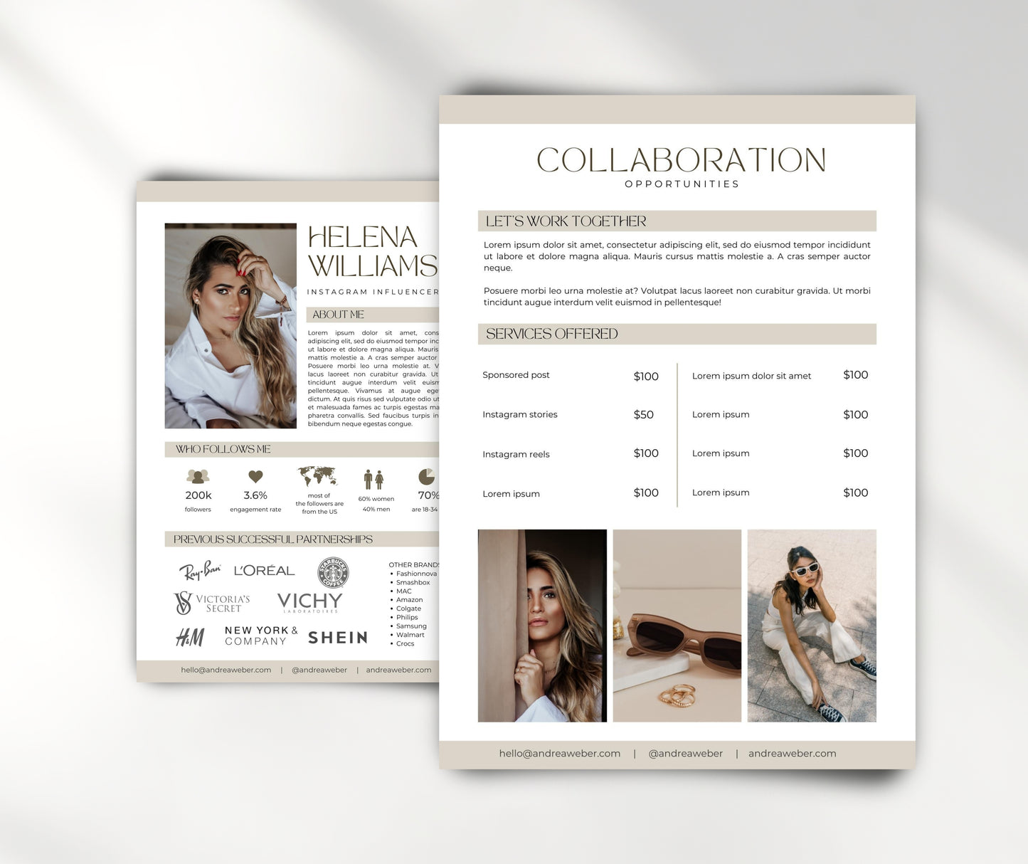 Influencer Media Kit Template for Canva, Modern Aesthetic Media Kit Template with Rate Card, 2 Paged Media Kit Design for Content Creator