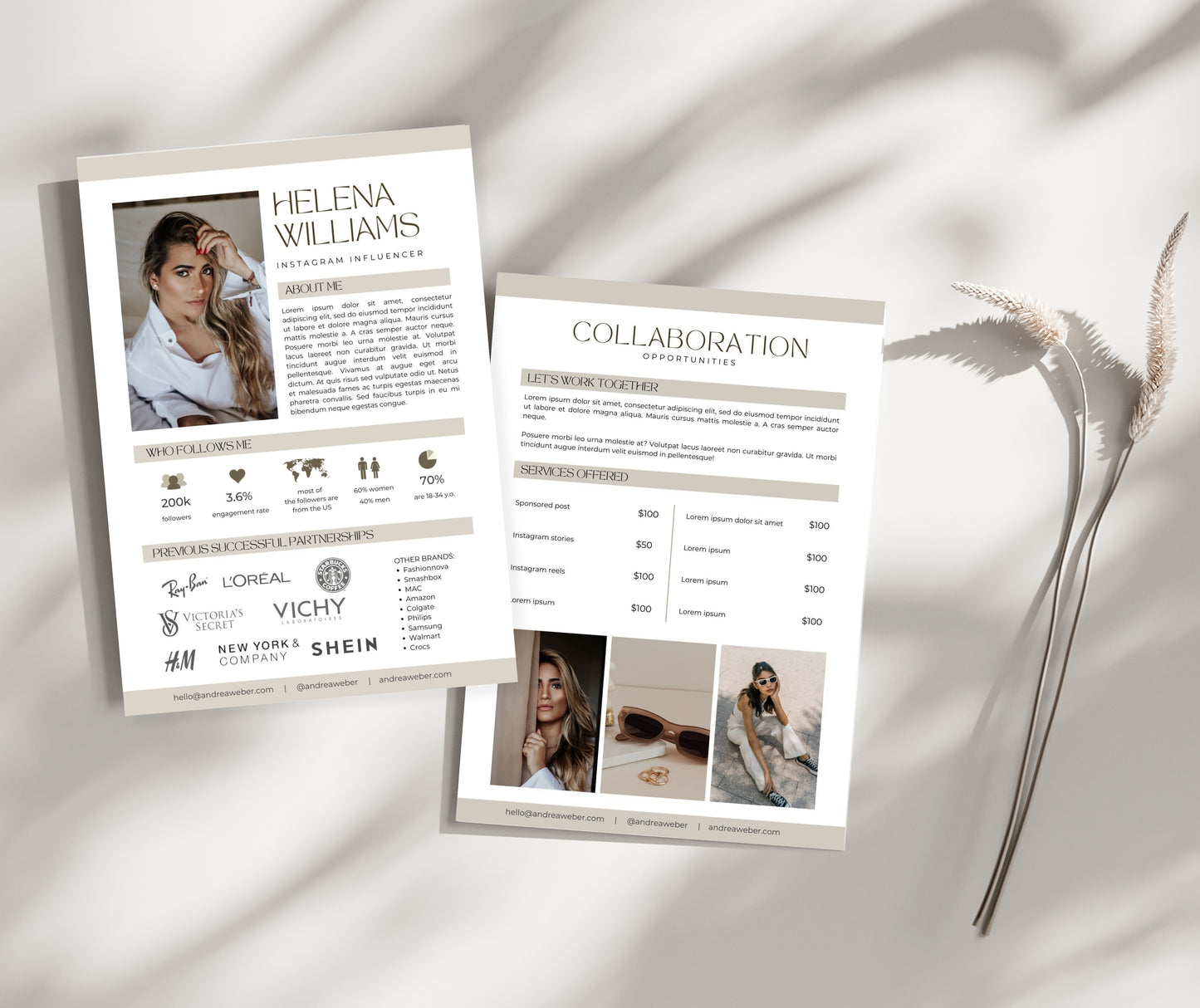 Influencer Media Kit Template for Canva, Modern Aesthetic Media Kit Template with Rate Card, 2 Paged Media Kit Design for Content Creator