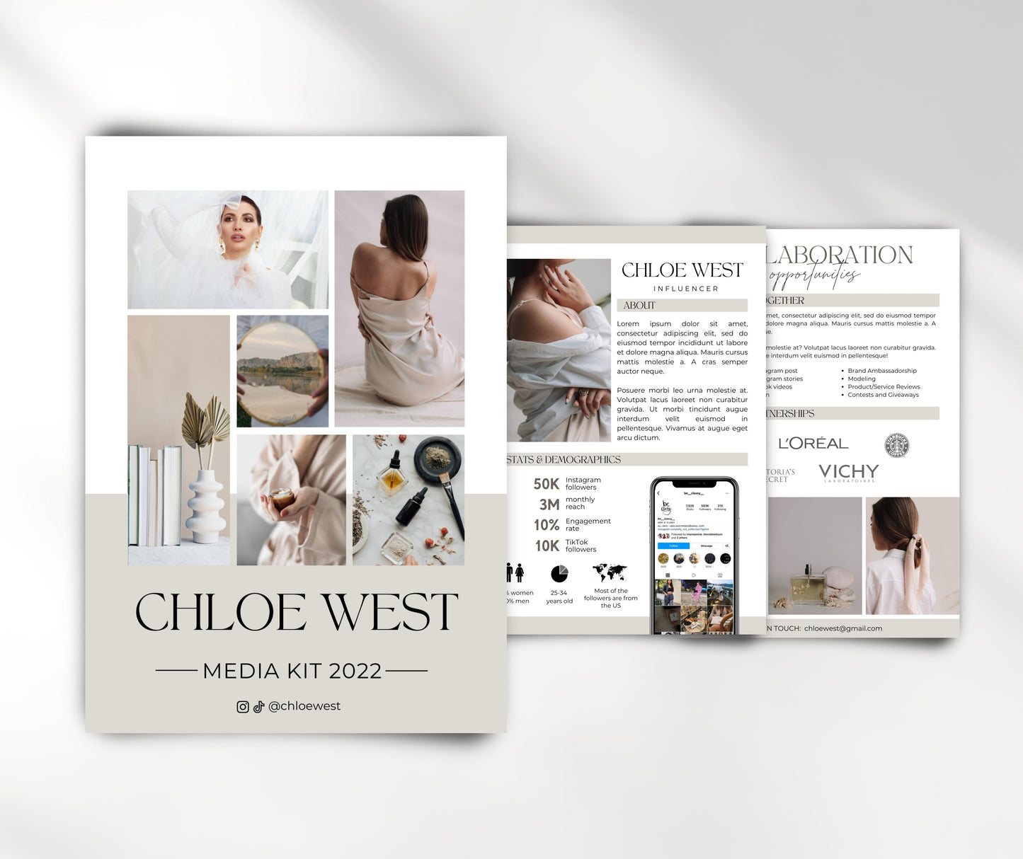 Content Creator Media Kit Canva Template, Instagram and TikTok Influencer Media Kit, 3 Paged Press Kit, Pitch Kit, Blogger Press Kit