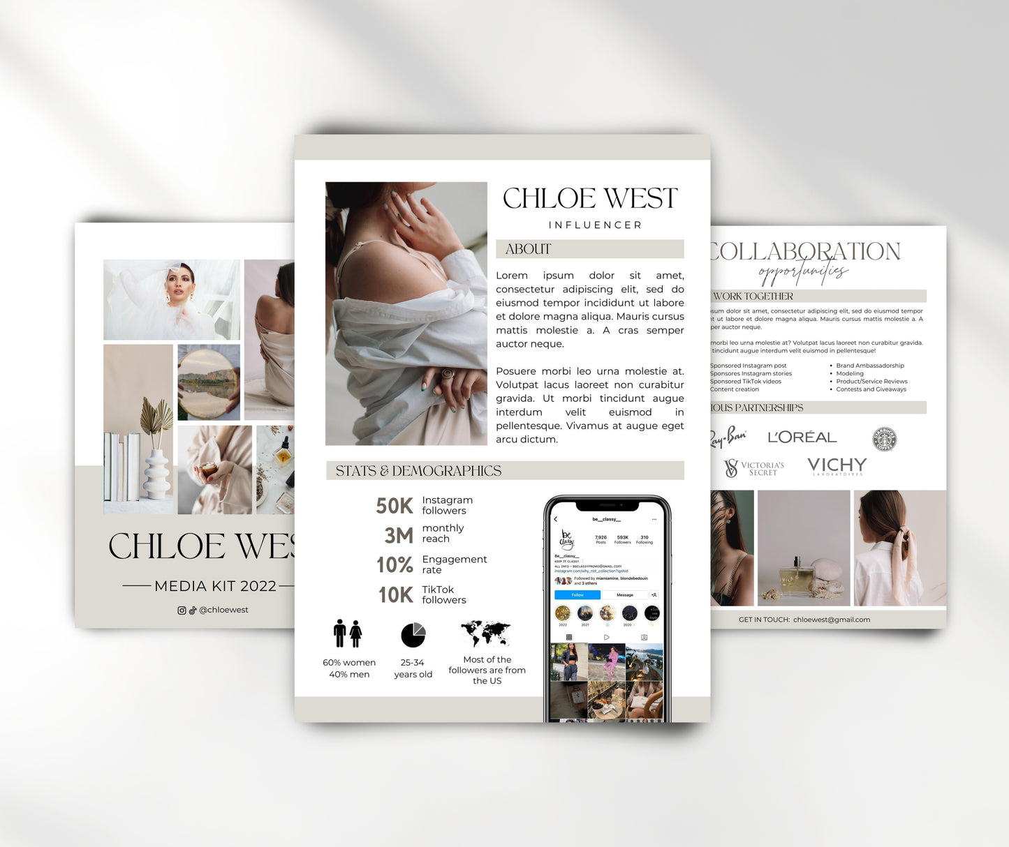 Content Creator Media Kit Canva Template, Instagram and TikTok Influencer Media Kit, 3 Paged Press Kit, Pitch Kit, Blogger Press Kit