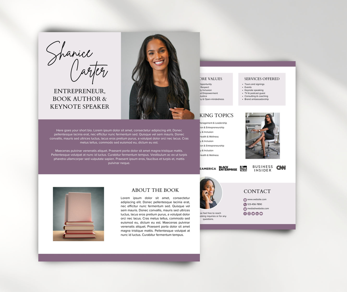 Speaker Media Kit Template, Speaker Sheet, Canva Media Kit for Keynote Speakers, Book Authors, Coaches, Entrepreneurs, EPK Canva Template