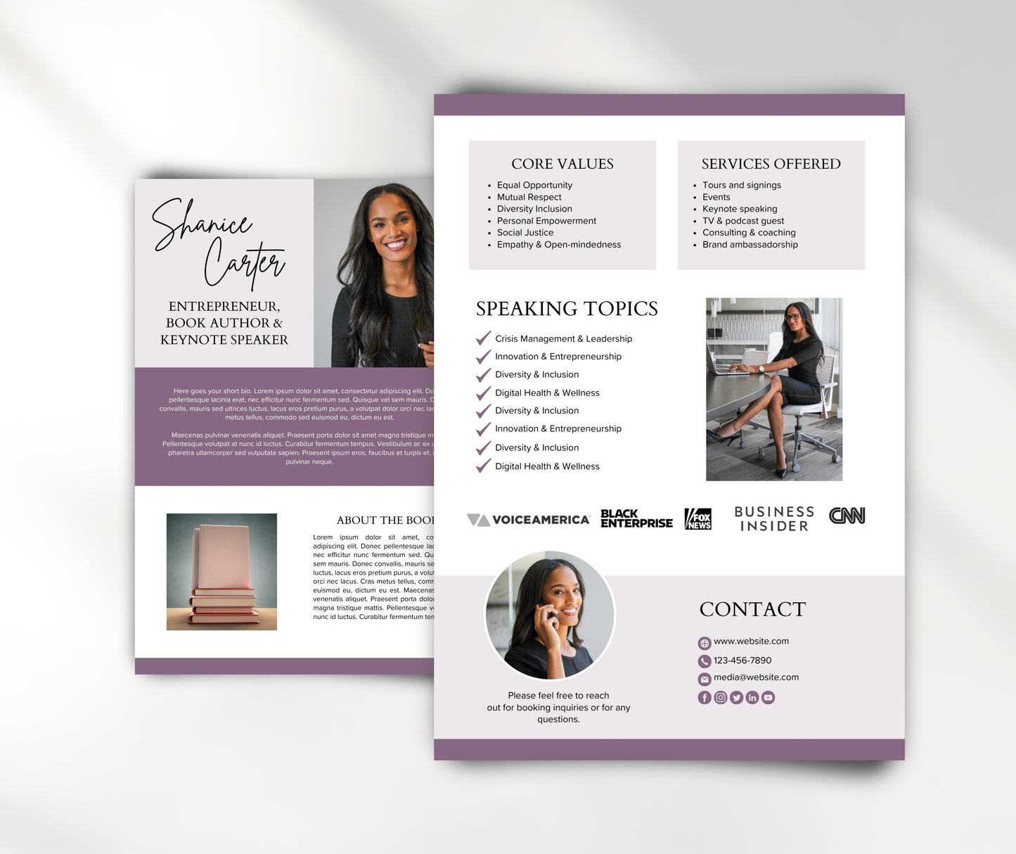 Speaker Media Kit Template, Speaker Sheet, Canva Media Kit for Keynote Speakers, Book Authors, Coaches, Entrepreneurs, EPK Canva Template