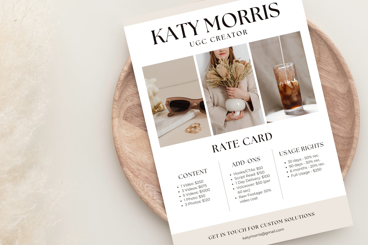 UGC Creator Rate Card Template, Editable UGC Rate Card Canva Template, User Generated Content Pricing, Minimalist UGC Rate Sheet Template
