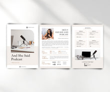 Load image into Gallery viewer, Podcast Media Kit Template, Neutral Aesthetic Canva Podcast Rate Card, Podcast Press Kit for Influencers &amp; Sponsors, Media Kit Podcasters
