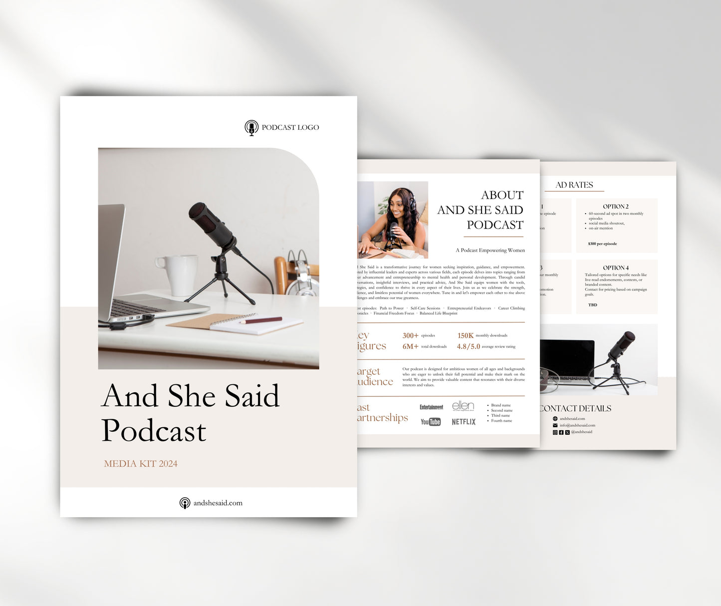 Podcast Media Kit Template, Neutral Aesthetic Canva Podcast Rate Card, Podcast Press Kit for Influencers & Sponsors, Media Kit Podcasters