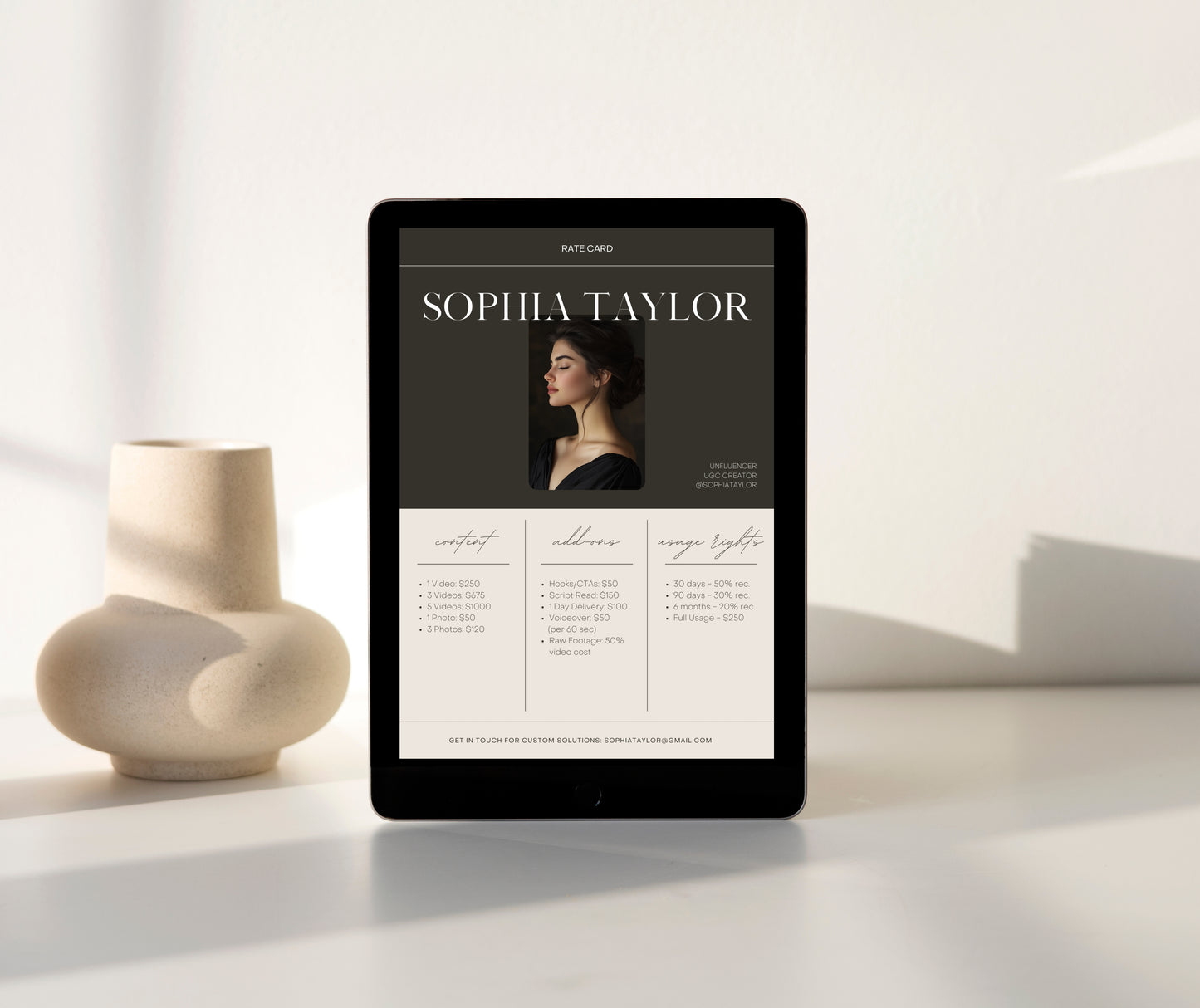 Classy UGC Rate Card Template Canva, Influencer Price Guide, Content Creator Rate Sheet, Editable Canva Template, Brand Collab Pricing
