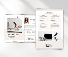 Load image into Gallery viewer, Podcast Media Kit Template, Neutral Aesthetic Canva Podcast Rate Card, Podcast Press Kit for Influencers &amp; Sponsors, Media Kit Podcasters
