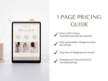 Load image into Gallery viewer, Photography Pricing Guide Template | Photo Studio Pricing Guide Canva Template | Photographer Price List Template | Minimalist Rate Card
