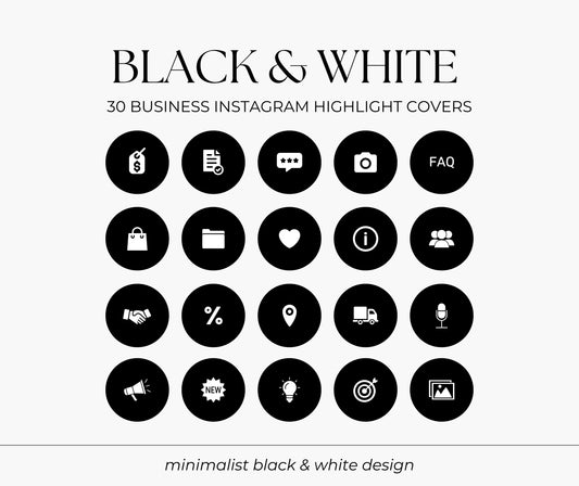 Minimalist Black & White Professional Instagram Story Highlight Covers | Business Instagram Icons | Modern Stylish IG Highlight Covers