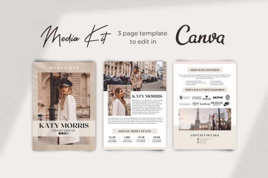 Media Kit Template for Content Creator, YouTuber, Influencer. 3 Paged Neutral Tones Media Kit Canva Template