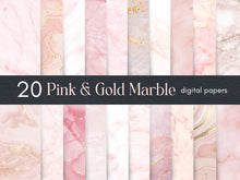 Load image into Gallery viewer, Pink and Gold Marble Background, Pink Marble Digital Paper, Rose Gold Marble Texture, Digital Scrapbook Paper, Photoshop Backgrounds
