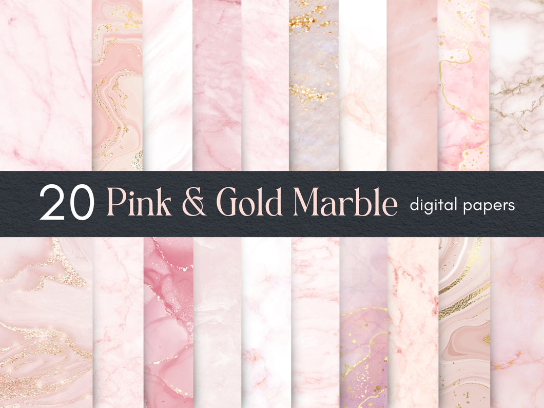 Pink and Gold Marble Background, Pink Marble Digital Paper, Rose Gold Marble Texture, Digital Scrapbook Paper, Photoshop Backgrounds