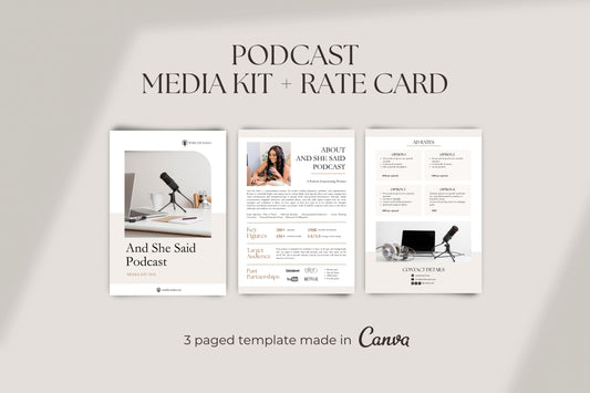 Podcast Media Kit Template, Podcast Rate Card, 3 Paged Neutral Tones Media Kit Canva Template