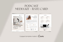 Load image into Gallery viewer, Podcast Media Kit Template, Podcast Rate Card, 3 Paged Neutral Tones Media Kit Canva Template
