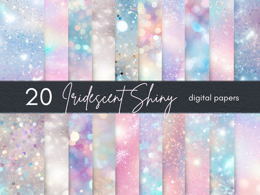Iridescent Shiny Seamless Digital Paper, Bokeh and Glitter Backgrounds, Rainbow Sparkle Backgrounds, Instant Download for Commercial Use