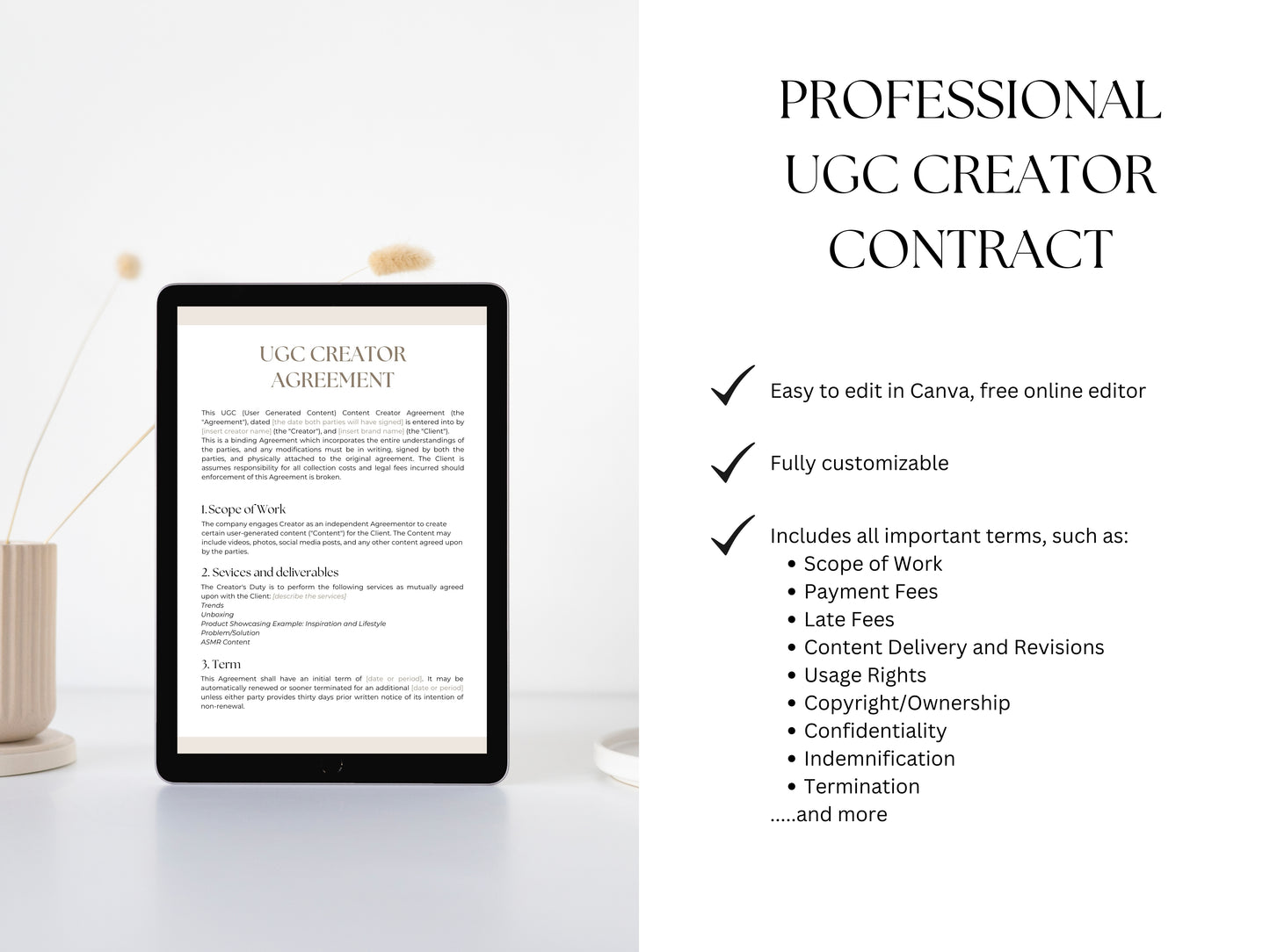 UGC Creator Contract | UGC Contract Template | Professional UGC Creator Agreement | Ugc invoice | Influencer, Content Creator Contract