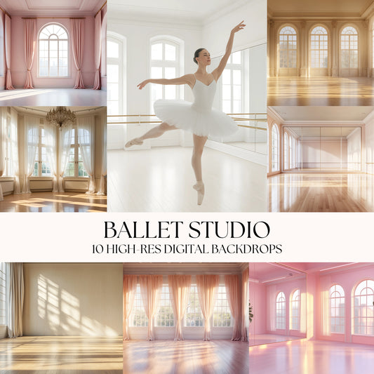 Ballet Studio Digital Backdrops, Dance School Photography Backgrounds, Children Portrait Backdrop Set for Photoshop, Ballet School Scene