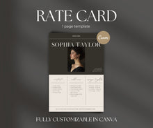 Load image into Gallery viewer, Classy UGC Rate Card Template Canva, Influencer Price Guide, Content Creator Rate Sheet, Editable Canva Template, Brand Collab Pricing
