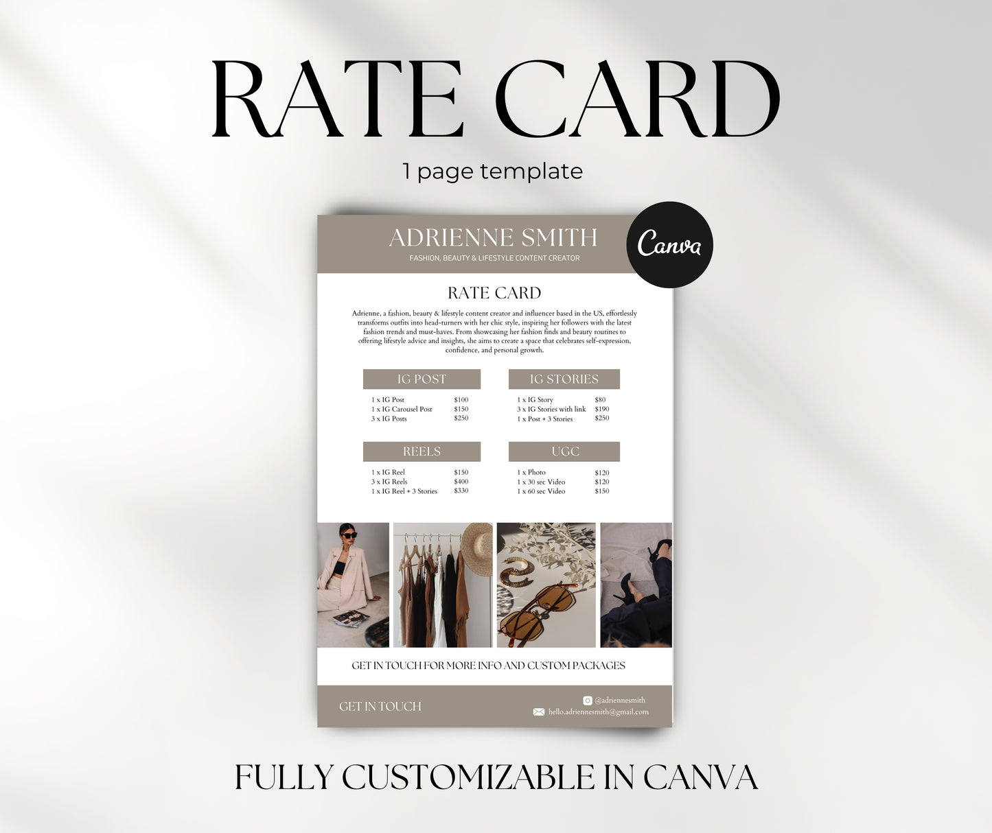 Content Creator Rate Card Template, Editable Influencer Rate Card Canva Template, UGC Price Sheet, Modern Rate Sheet Template