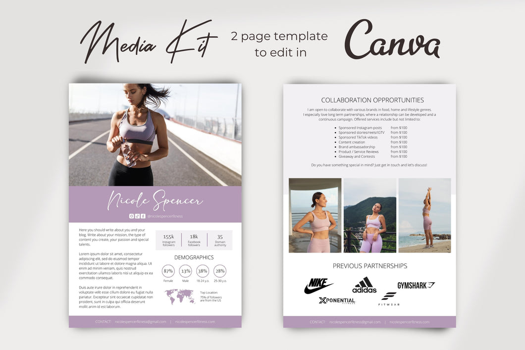 Fitness Influencer Media Kit Template | Yoga Media Kit | Instagram and TikTok Influencer Rate Card Template | Fitness Blogger Media Kit