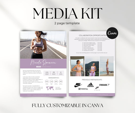 Fitness Influencer Media Kit Template | Yoga Media Kit | Instagram and TikTok Influencer Rate Card Template | Fitness Blogger Media Kit