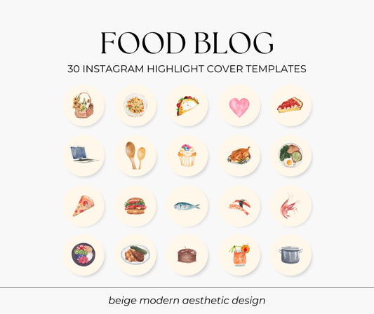 Food Highlight Covers | Watercolor Highlight Covers for Food Blog | IG Story Covers for Recipe Author, Chef, Restaurant, Foodie