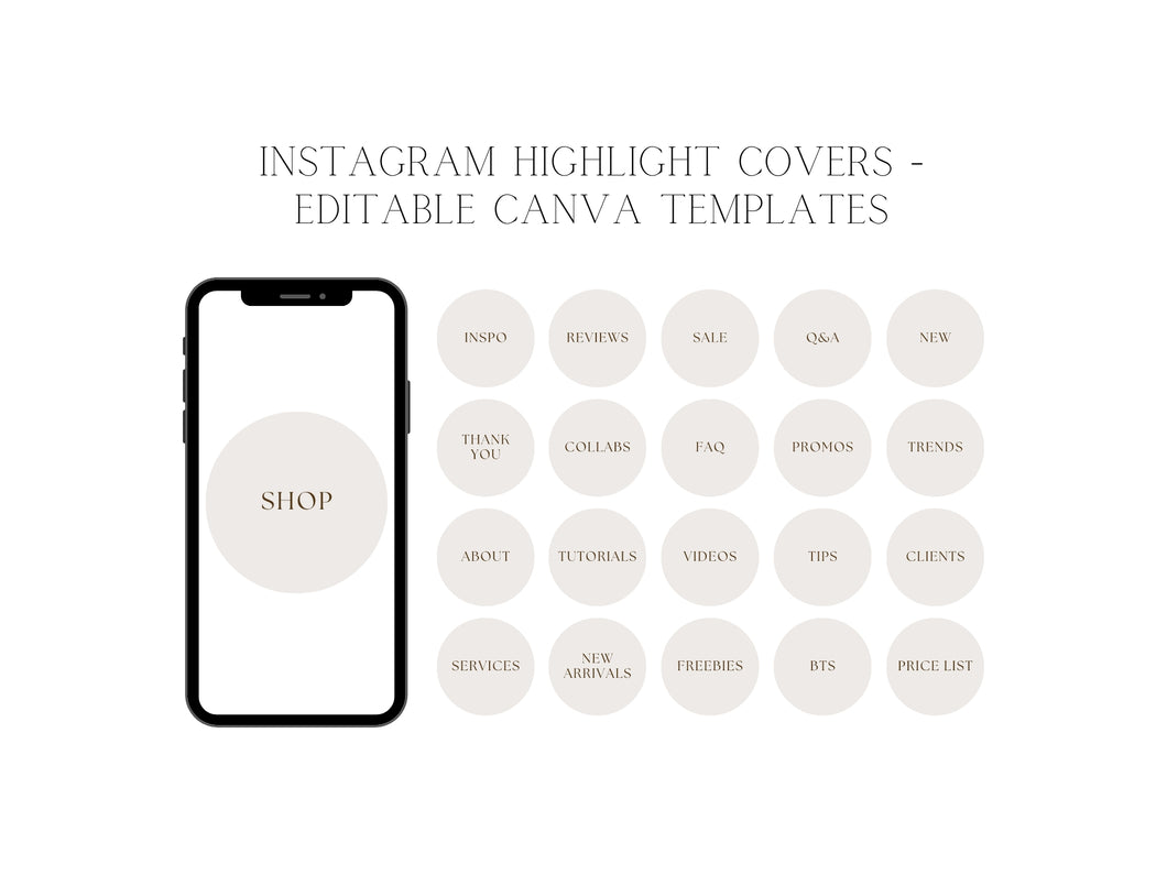 Custom Instagram Highlight Cover Templates | Beige and Brown Aesthetic Highlight | Text Highlight Covers for Business & Influencers