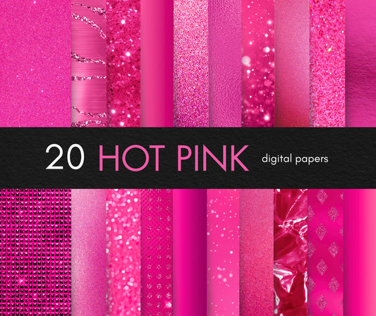 Hot Pink Digital Paper, Bright Pink Backgrounds, Fuchsia Textures, Scrapbooking Paper, Digital Download, 20 Pink JPG Files, Pink Textures