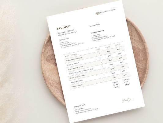 Invoice Template, Minimalist Luxury Business Invoice Template, Small Business Template, Modern Client Invoice, Editable Invoice Template