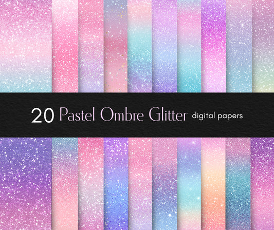 Pastel Ombre Glitter Seamless Digital Paper, Sparkle Textures, Shiny Backgrounds, Shimmer Holographic Scrapbook Paper, Rainbow Gradient