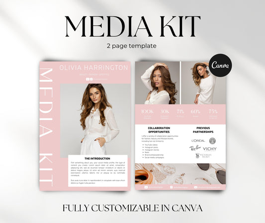 YouTuber Media Kit Template | Canva Media Kit Template for YouTube | 2 Paged Media Kit for Influencer | Pink Media Kit