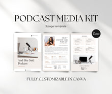 Load image into Gallery viewer, Podcast Media Kit Template, Neutral Aesthetic Canva Podcast Rate Card, Podcast Press Kit for Influencers &amp; Sponsors, Media Kit Podcasters

