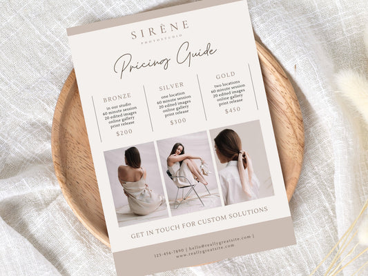 Photography Pricing Guide Template | Photo Studio Pricing Guide Canva Template | Photographer Price List Template | Minimalist Rate Card