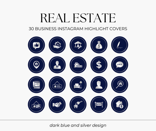 Blue and Silver Real Estate Highlight Covers for Instagram | Realtor Instagram Templates | Real Estate Story Icons | IG Story Covers