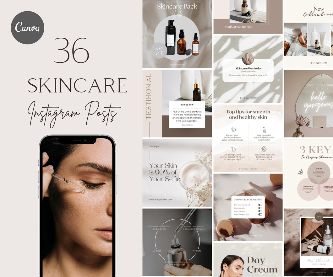 Skincare Instagram Beauty Template Canva, Esthetician Instagram Post Templates, Modern Aesthetic Skincare Social Media, Beauty Instagram