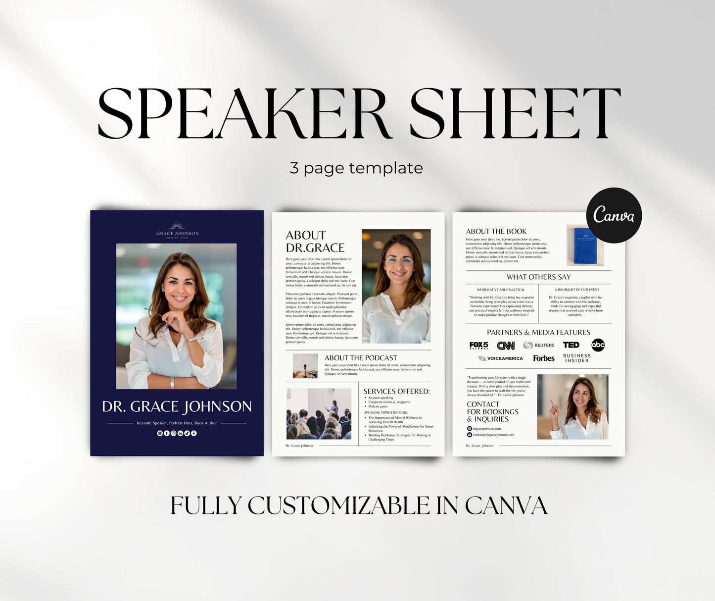 Speaker Media Kit Template, Speaker Sheet Canva Template, EPK for Keynote Speakers, Book Authors, Coaches, Entrepreneurs, Press Kit Template