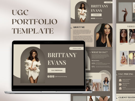 UGC Portfolio Template, UGC Canva Website Template, UGC Media KitTemplate, Ugc Rate Card, Ugc Landing Page Neutral Tones