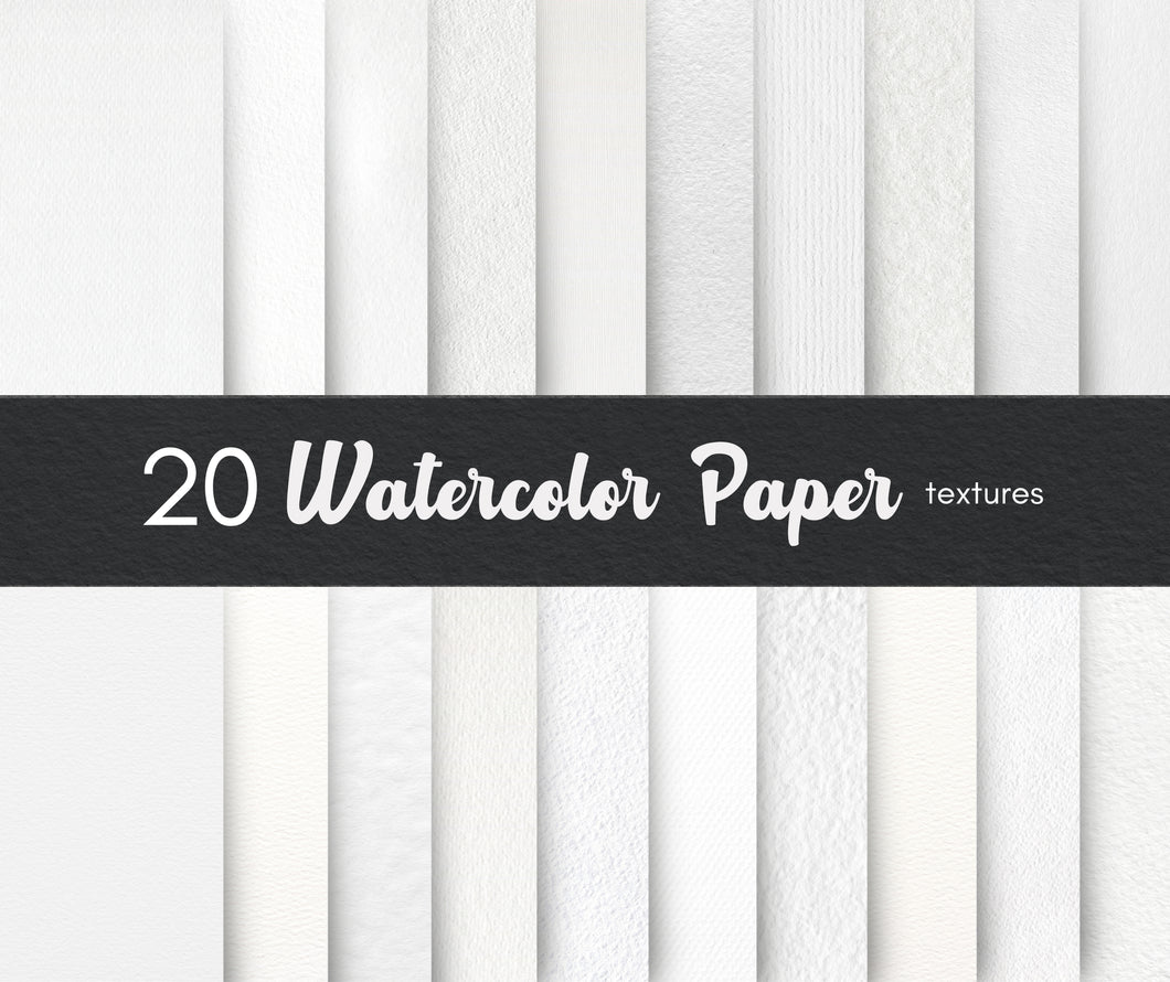 Watercolor Paper Textures – 20 Watercolour Backgrounds, Digital Scrapbook Paper, White Textured Paper, Printable Paper Backgrounds