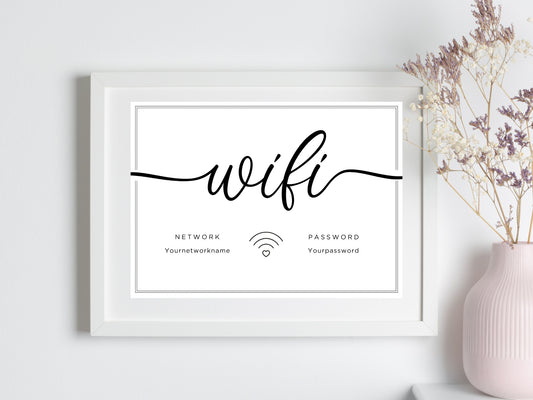 WIFI Sign Template, Wifi Password Sign Printable, Editable Wifi Password Sign for Airbnb, Instant Download, Wifi Template ~ 2x3, 5x7, 8x10