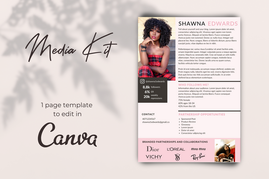 Media Kit Template | 1 paged Media Kit Canva Template | Instagram Influencer Media Kit | Press Kit | Pitch Kit