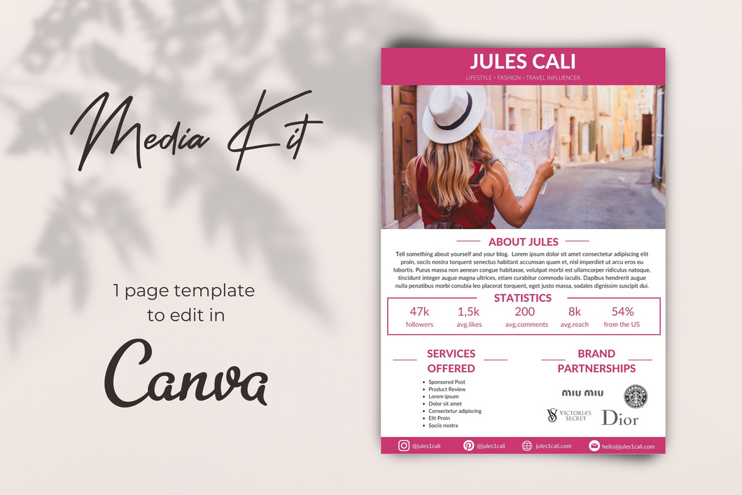 1 page Media Kit Canva Template