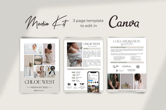 Content Creator Media Kit Canva Template, Instagram and TikTok Influencer Media Kit, 3 Paged Press Kit, Pitch Kit, Blogger Press Kit