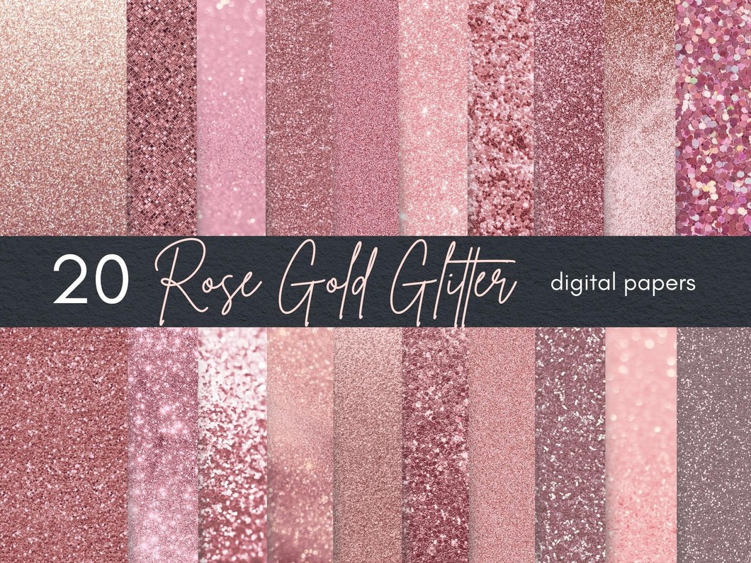 Rose Gold Glitter Digital Paper Pack | Glam Rose Gold Glitter Background | Sparkly Textures for Digital Designs | Shimmer Digital Papers