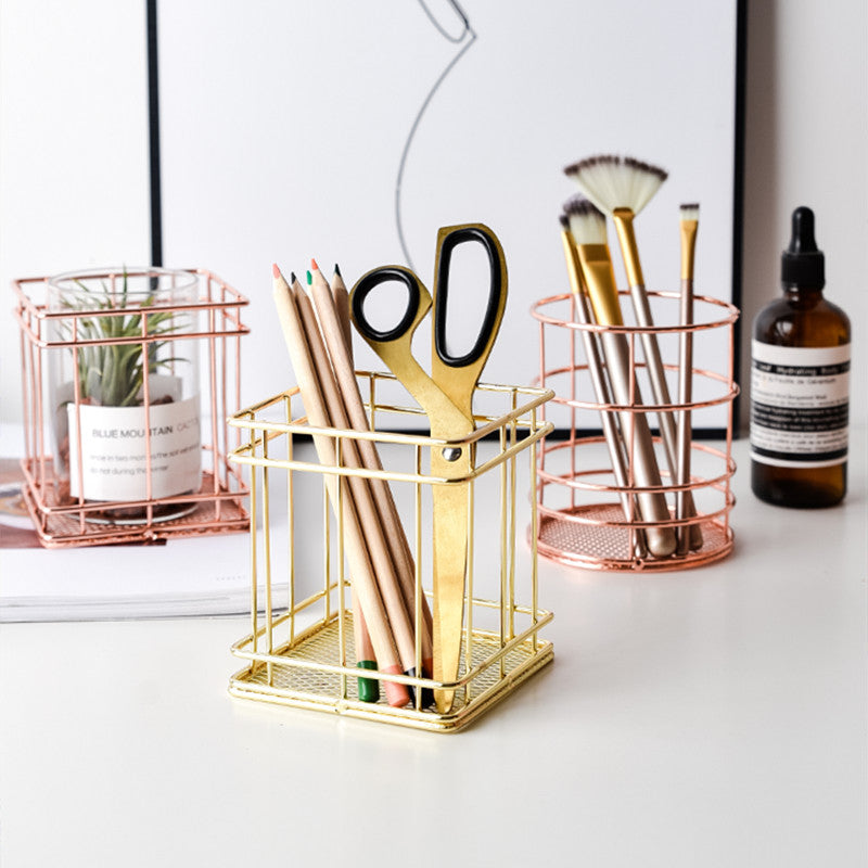 Gold and Rose Gold Desk Organizer. Pen Storage. Fashionable Office Desk Accessories and Supplies