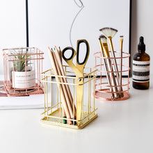 Load image into Gallery viewer, Gold and Rose Gold Desk Organizer. Pen Storage. Fashionable Office Desk Accessories and Supplies

